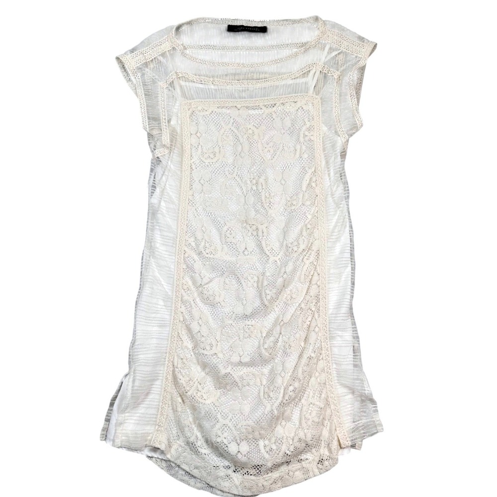 Zara Lace Mini Dress Women's Large Ivory Sheer Layered Coquette Bridal Summer